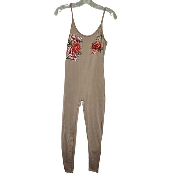 Tan Floral Embellished Jumpsuit Size Small - Picture 1 of 4